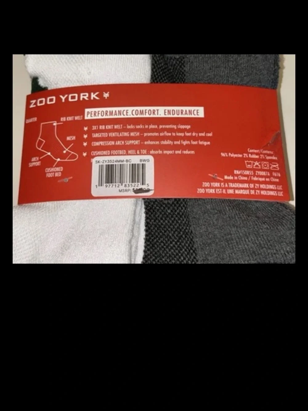 Zoo York Quarter Socks 8 Pair Men 6-12 Gray Black White w ZY Logos NEW! Skate